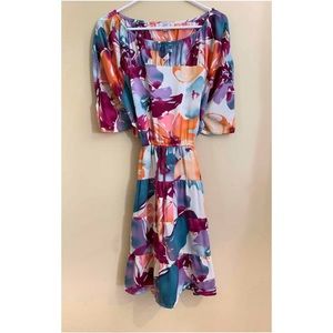 Anne Taylor LOFT Strapless Watercolor Floral Dress